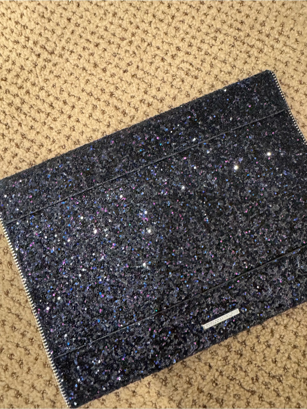 Rebecca Minkoff Black Glitter Envelope Clutch with Metallic Trim - Picture 2 of 2